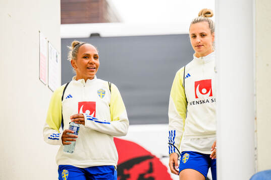 Madelen Janogy and Nathalie Björn of Sweden at a training