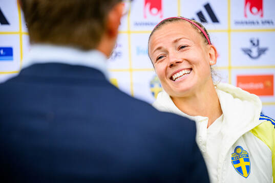 Hanna Glas of Sweden is interviewed by the media
