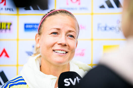 Hanna Glas of Sweden is interviewed by the media