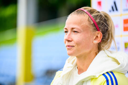 Hanna Glas of Sweden is interviewed by the media