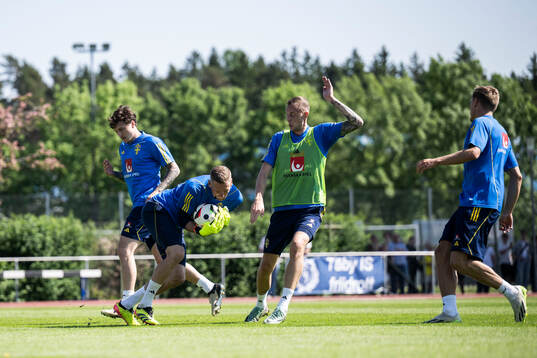 Victor Nilsson Lindelöf, goalkeeper Robin Olsen and Gustaf