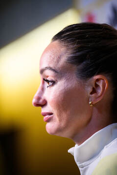 Kosovare Asllani of Sweden is interviewed by the media at a