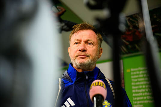 Head coach Peter Gerhardsson of Sweden is interviewed by