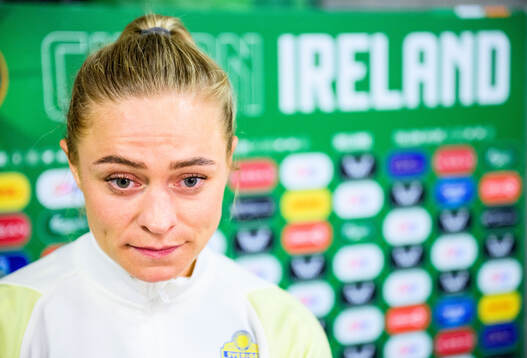 Fridolina Rolfö of Sweden is interviewed by the media