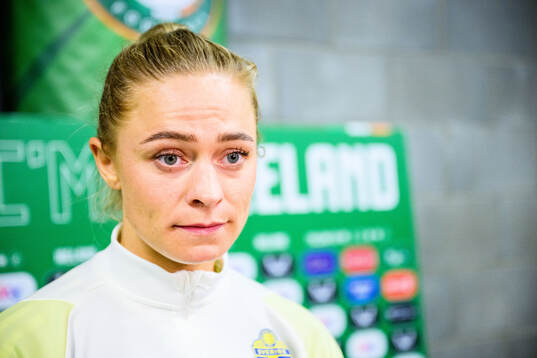 Fridolina Rolfö of Sweden is interviewed by the media