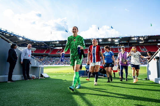 Goalkeeper Cecilie Fiskerstrand of Norway at half-time of