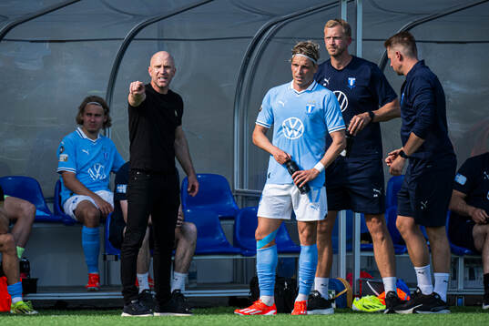 Malmö FFs tränare Henrik Rydström och Jens Stryger Larsen