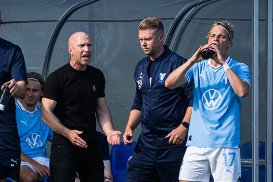 Malmö FFs tränare Henrik Rydström och Jens Stryger Larsen