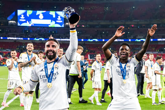 Dani Carvajal and Vinicius Junior of Real Madrid celebrates