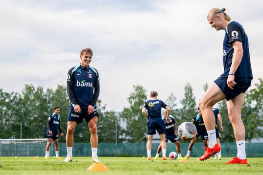 Martin Ødegaard and Erling Braut Haaland of the Norwegian