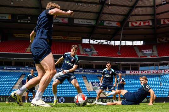 Jørgen Strand Larsen and Martin Ødegaard of the Norwegian