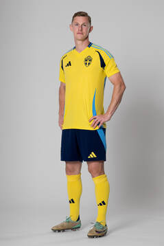 Emil Krafth of the Swedish national football team poses for