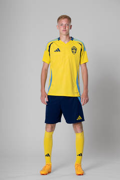 Hugo Larsson of the Swedish national football team poses