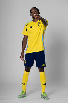 Anthony Elanga of the Swedish national football team poses