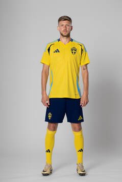 Anton Saletros of the Swedish national football team poses