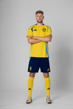 Anton Saletros of the Swedish national football team poses