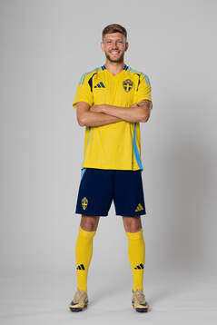 Anton Saletros of the Swedish national football team poses