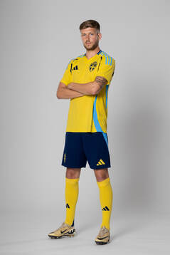 Anton Saletros of the Swedish national football team poses