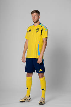 Anton Saletros of the Swedish national football team poses