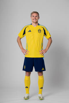 Carl Starfelt of the Swedish national football team poses