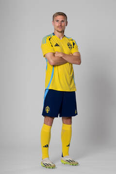 Carl Starfelt of the Swedish national football team poses