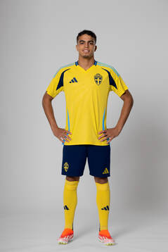 Yasin Ayari of the Swedish national football team poses for