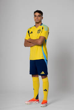 Yasin Ayari of the Swedish national football team poses for