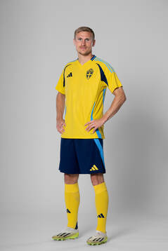 Carl Starfelt of the Swedish national football team poses