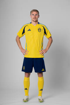 Carl Starfelt of the Swedish national football team poses