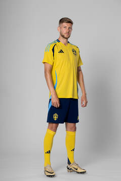 Anton Saletros of the Swedish national football team poses
