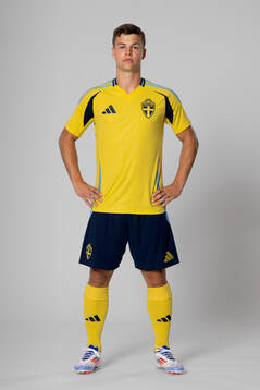 Samuel Dahl of the Swedish national football team poses for