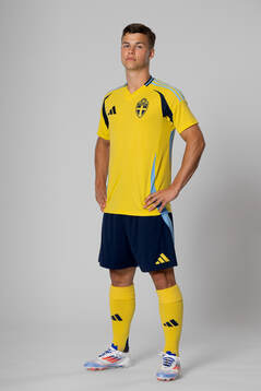 Samuel Dahl of the Swedish national football team poses for