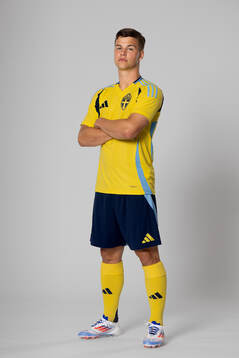 Samuel Dahl of the Swedish national football team poses for