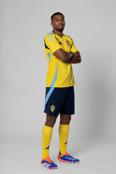 Isak Hien of the Swedish national football team poses for a