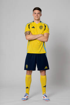 Emil Holm of the Swedish national football team poses for a