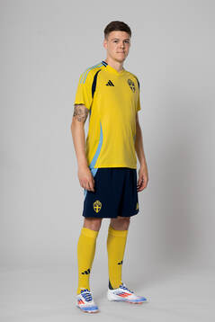 Emil Holm of the Swedish national football team poses for a