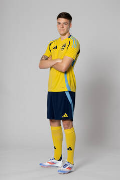 Emil Holm of the Swedish national football team poses for a