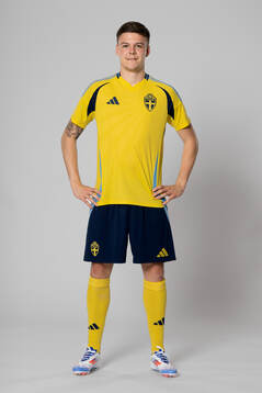 Emil Holm of the Swedish national football team poses for a