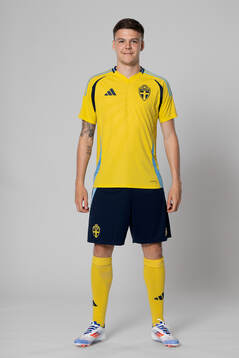 Emil Holm of the Swedish national football team poses for a