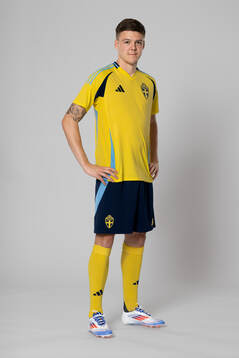 Emil Holm of the Swedish national football team poses for a