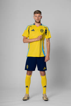 Anton Saletros of the Swedish national football team poses