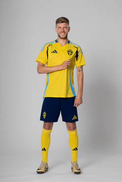 Anton Saletros of the Swedish national football team poses