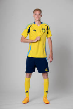 Hugo Larsson of the Swedish national football team poses