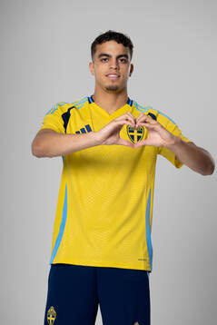 Yasin Ayari of the Swedish national football team poses for