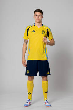 Emil Holm of the Swedish national football team poses for a