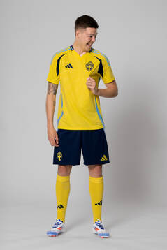 Emil Holm of the Swedish national football team poses for a