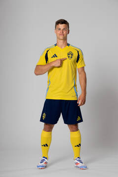 Samuel Dahl of the Swedish national football team poses for