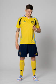 Emil Holm of the Swedish national football team poses for a