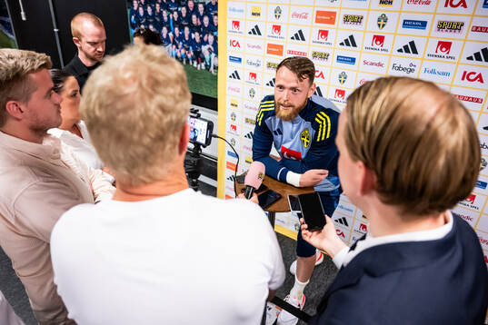 Viktor Johansson of the Swedish national football team at a