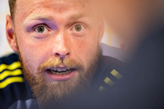 Viktor Johansson of the Swedish national football team at a